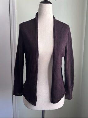 Eileen Fisher brown Open Knit Linen Cardigan petite m